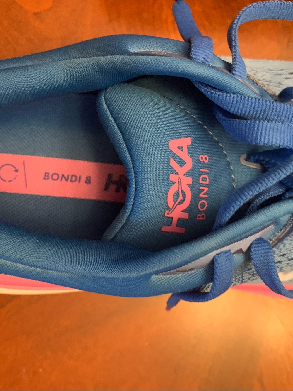 Hoka One One Bondi 8 Blue with Pink Accent Women's Running Shoes. Size 8.5B - Picture 4 of 6